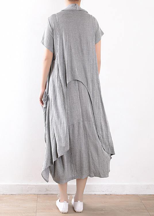 summer new gray original design striped dress long dresses and vest outside wearing casual suit - SooLinen