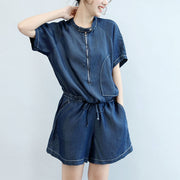 summer new navy stylish cotton short sleeve tops and casual jumpsuit shorts