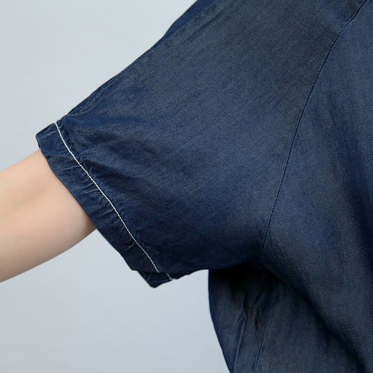 Sommer neue marineblaue, stylische Kurzarm-Tops aus Baumwolle und lässige Jumpsuit-Shorts