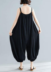 summer new plus size cotton women jumpsuit pants high waist casual carpenter crop pants - SooLinen