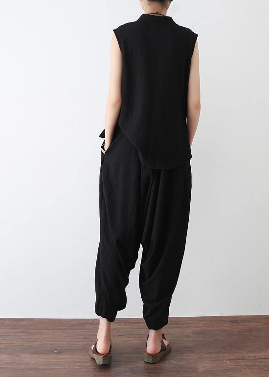 summer new sleeveless pullover tops with elastic waist pants - SooLinen