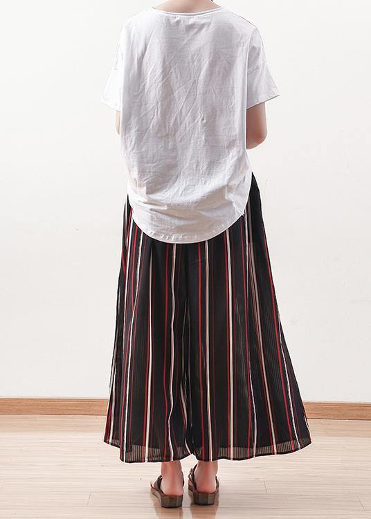 summer striped casual chiffon plus size elastic waist wide leg pants - SooLinen
