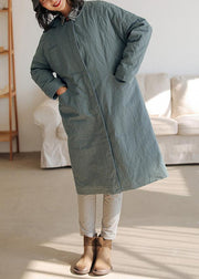 thick Loose fitting warm coat gray green o neck thick womens coats - SooLinen