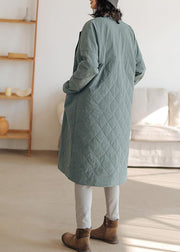 thick Loose fitting warm coat gray green o neck thick womens coats - SooLinen