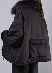 thick black casual outfit oversize Jackets & Coats pockets faux fur collar overcoat - SooLinen