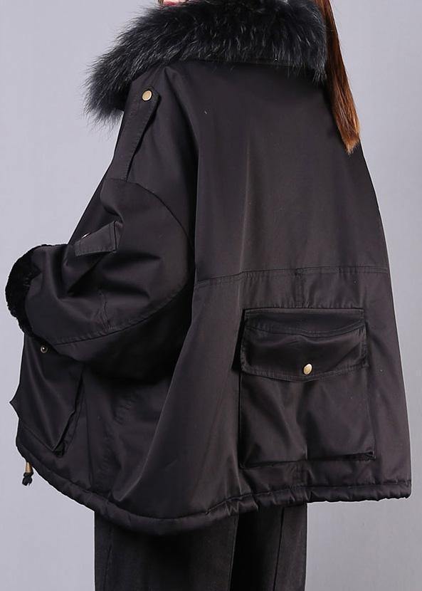 thick black casual outfit oversize Jackets & Coats pockets faux fur collar overcoat - SooLinen
