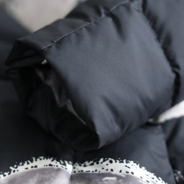 dicke schwarze Daunenjacke mit Stehkragen in Übergröße Puffers Jacken Taschen mit Reißverschluss lange Daunenmäntel