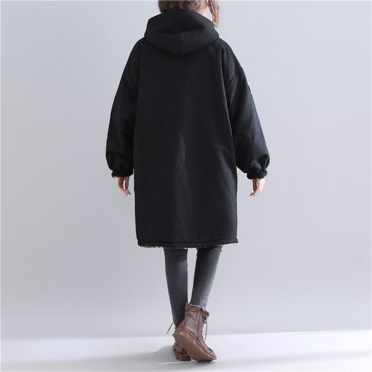thick black winter parkas plus size hooded snow jackets Fine pockets winter coats