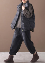 thick black women parka oversized down jacket sleeveless stand collar winter short outwear - SooLinen