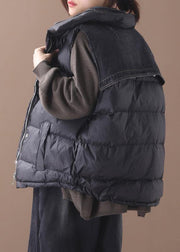 thick black women parka oversized down jacket sleeveless stand collar winter short outwear - SooLinen