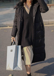 thick black women parka plus size warm winter coat hooded zippered winter outwear - SooLinen