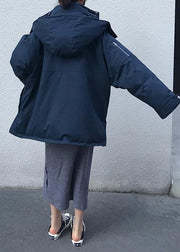 thick dark blue Parkas casual down jacket winter outwear hooded - SooLinen