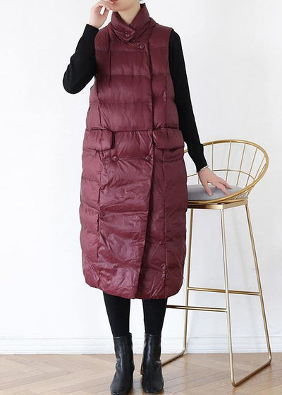 thick plus size warm winter coat stand collar winter coats burgundy sleeveless Parkas for women - SooLinen