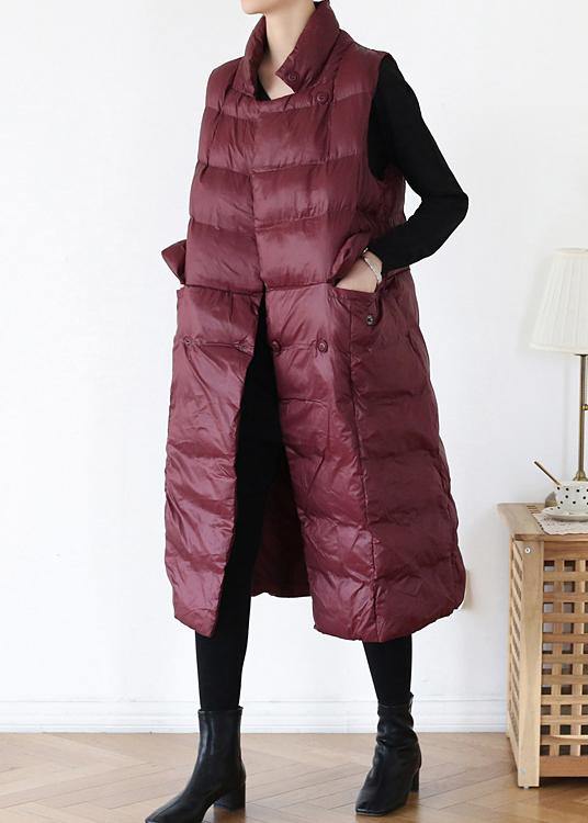 thick plus size warm winter coat stand collar winter coats burgundy sleeveless Parkas for women - SooLinen