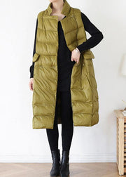 thick yellow green casual outfit casual down jacket stand collar sleeveless winter outwear - SooLinen