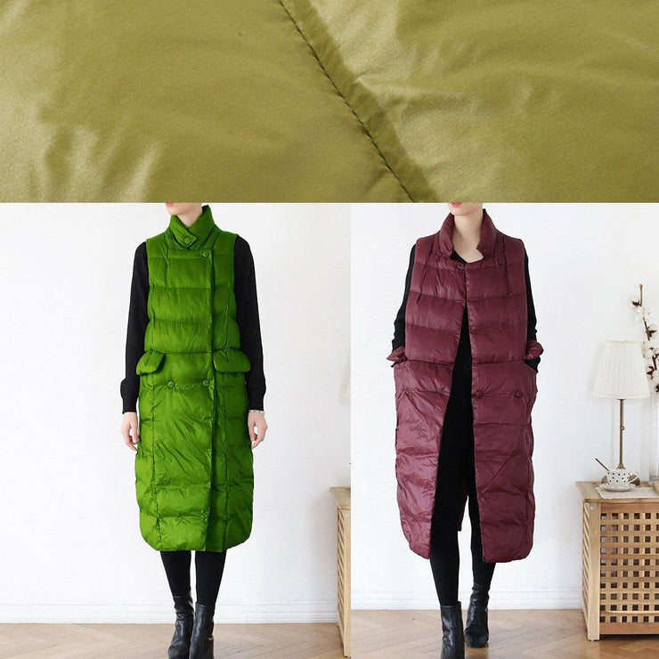 thick yellow green casual outfit casual down jacket stand collar sleeveless winter outwear - SooLinen