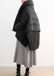 fine Loose fitting down jacket stand collar coats black Dark buckle warm winter coat - SooLinen