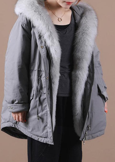 Loose fitting warm winter coat hooded drawstring parkas - SooLinen