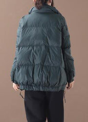 Loose fitting womens parka Jackets blackish green stand collar patchwork warm winter coat - SooLinen