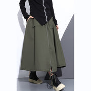 fine army green natural cotton skirt oversize A line skirts traveling boutique pockets drawstring cotton skirt