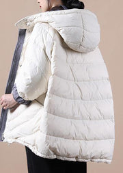 beige down jacket woman trendy plus size down jacket hooded pockets Casual overcoat - SooLinen