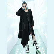 fine black Midi-length dress oversized traveling asymmetrical design boutique O neck autumn dress