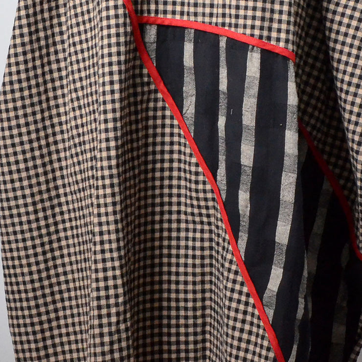 feines schwarzes kariertes Herbstkleid in Übergröße O-Ausschnitt Baggy-Kleider Reisekleidung Vintage-Patchwork-Kleider