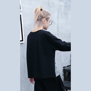 fine black Plaid cotton tops plus size O neck traveling fine patchwork asymmetric cotton tops