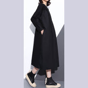 fine black coats plus size stand collar pockets patchwork baggy Coat