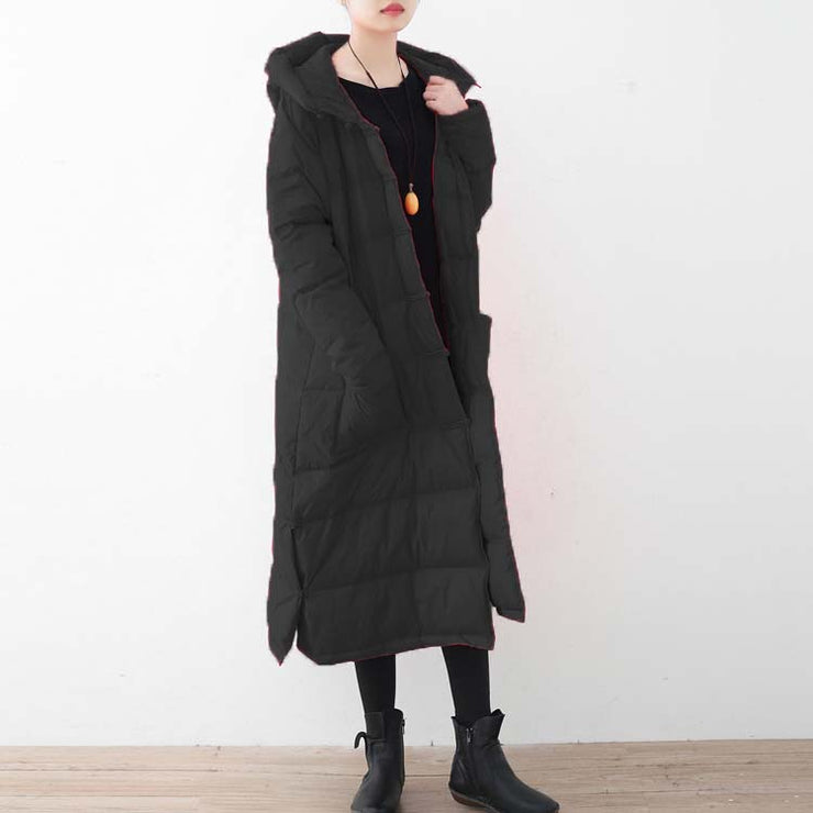 fine black down coat oversized Puffers Jackets New Chinese Button coats hooded