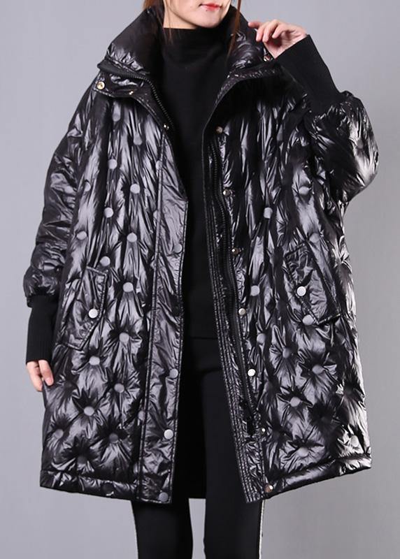 fine black duck down coat plus size stand collar winter jacket Batwing Sleeve New overcoat - SooLinen