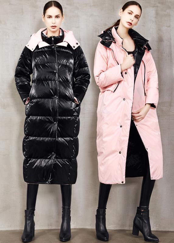 fine black goose Down coat plus size two ways to wear winter jacket hooded fine winter outwear - SooLinen
