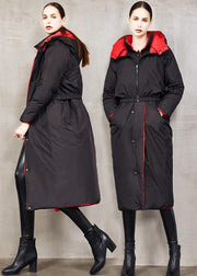 fine black goose Down coat plus size two ways to wear winter jacket hooded fine winter outwear - SooLinen