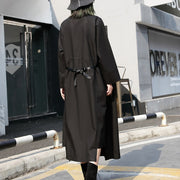 feine schwarze lange Baumwollkleider Locker sitzendes Stehkragen-Baumwollkleidungskleid Neue elastische Taillen-Baumwollkaftane
