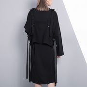 fine black oversize casual dress false two pieces casual O neck clothing dresses