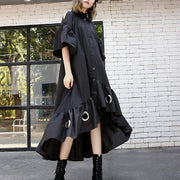 fine black patchwork cotton maxi dress trendy plus size hollow out gown casual asymmetric hem cotton caftans