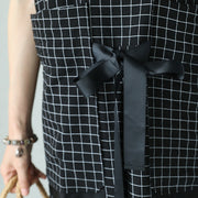 fine black plaid cotton dresses plus size patchwork traveling clothing 2018 tie waist gown