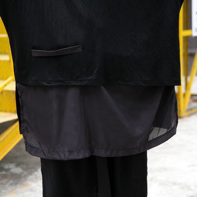 fine black pure linen blouse casual linen cotton t shirt Fine asymmetric hem patchwork cotton shirts