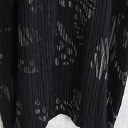 feines schwarzes gestreiftes Herbst-Baumwollmischkleid plus Größenkleidung O-Ausschnitt-Patchwork-Baumwollmischkleid beiläufige Maxikleider mit langen Ärmeltaschen