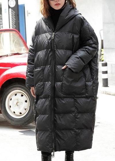 fine black winter parkas plus size hooded pockets coats - SooLinen