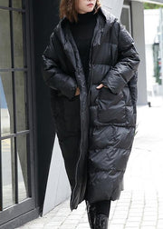 fine black winter parkas plus size hooded pockets coats - SooLinen