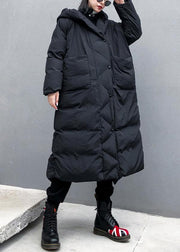 fine black womens parkas plus size winter hooded pockets outwear - SooLinen
