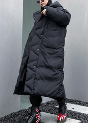 fine black womens parkas plus size winter hooded pockets outwear - SooLinen