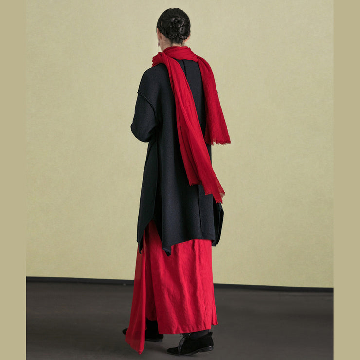 feine schwarze Wolloberbekleidung plus Größe Langarm Jacken &amp; Mäntel Stickerei Damenmäntel