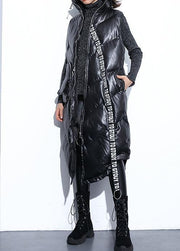 fine black zippered Parkas trendy plus size warm winter coat sleeveless overcoat low high design - SooLinen