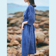 fine blue linen caftans plus size clothing o neck baggy dresses linen clothing dresses women half sleeve linen dresses