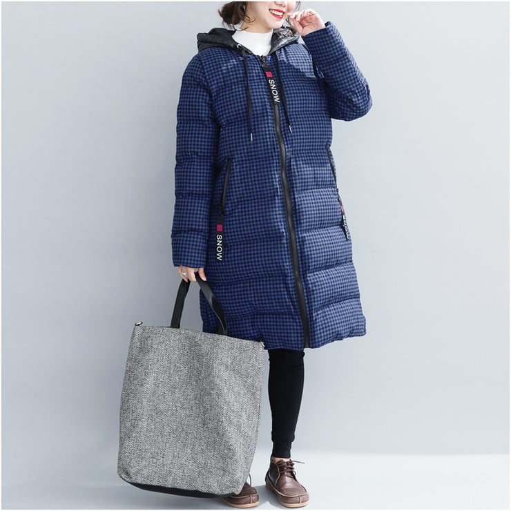 fine blue plaid winter parkas plus size hooded snow jackets Elegant thick winter coats