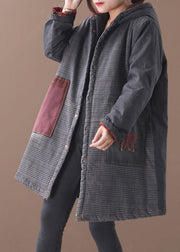 fine blue winter outwear oversized snow jackets patchwork Appliques pockets outwear - SooLinen
