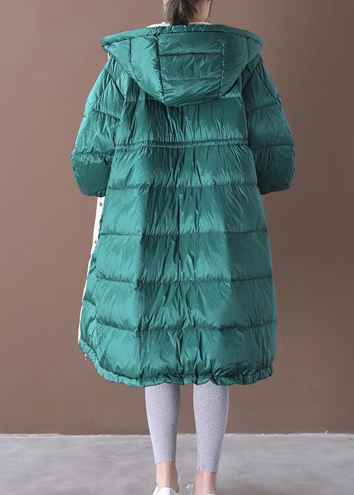 casual down jacket coats blue green hooded pockets goose Down coat - SooLinen