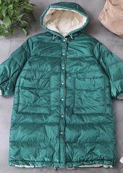 casual down jacket coats blue green hooded pockets goose Down coat - SooLinen